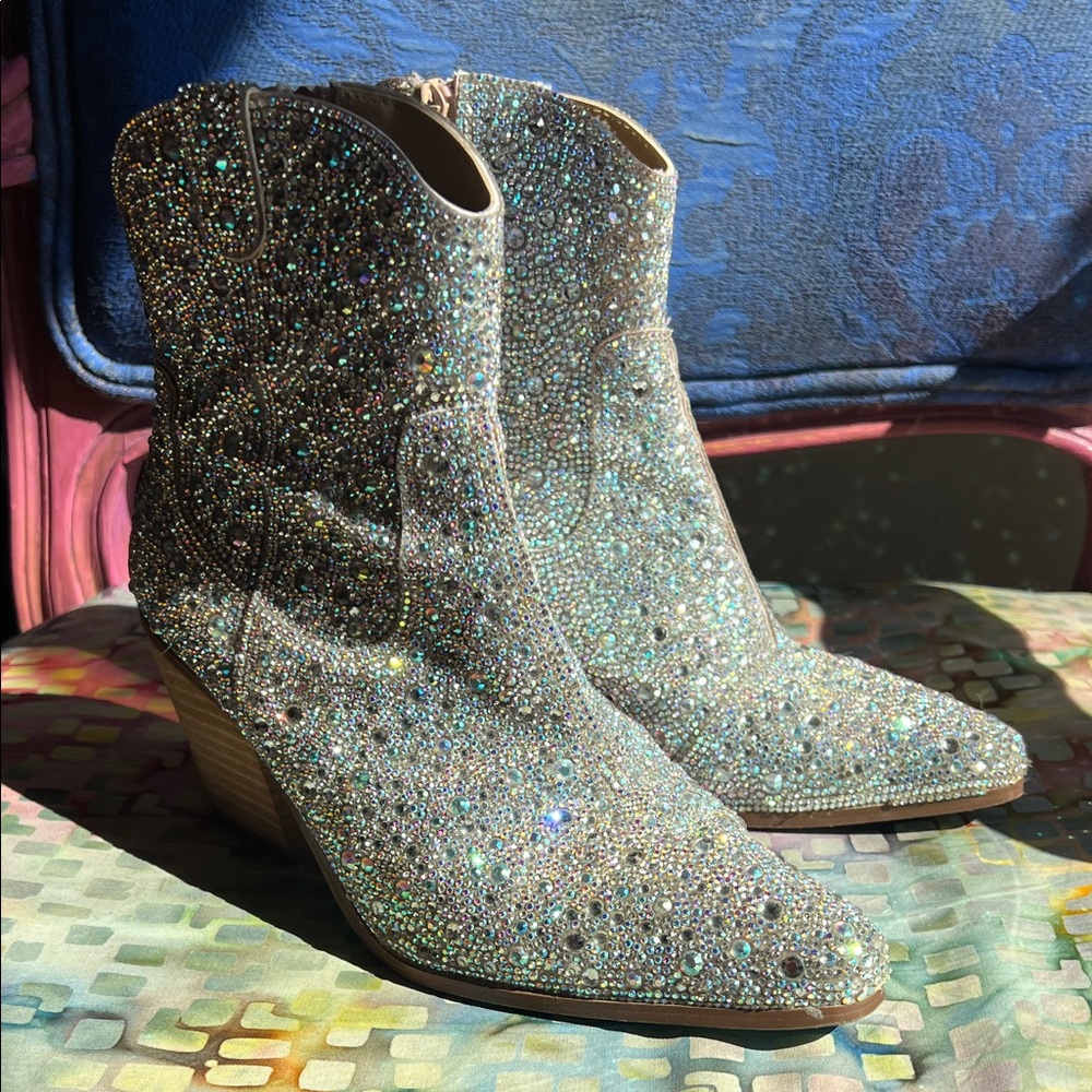 Betsy Johnson Rhinestone Western Ankle Boots